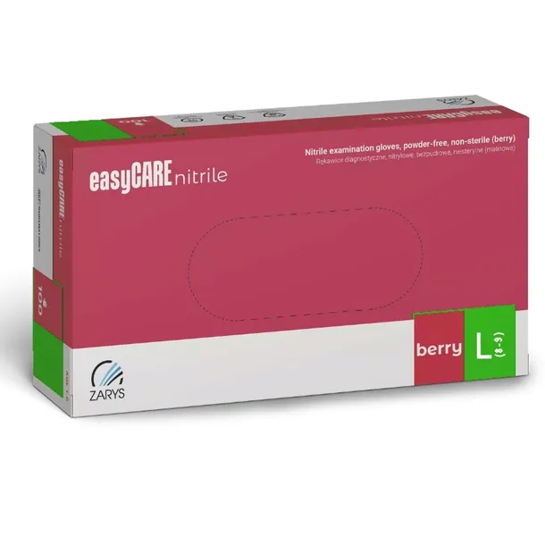 Rękawiczki nitrylowe BEZPUDROWE easyCARE berry ZARYS MALINOWE r.L 100 szt.