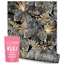 tapeta-tropikalne-liscie-rosliny-egzotyczne-zloto