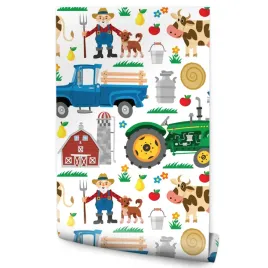 tapeta-dziecieca-zwierzatka-farma-traktory-natura