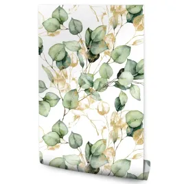 tapeta-do-sypialni-salonu-malowane-akwarelowe-liscie-natura-rosliny-boho