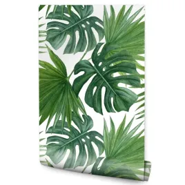 tapeta-do-jadalni-monstera-palma-liscie-tropikalne