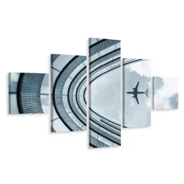 obraz-5-czesciowy-samolot-drapacz-chmur-3d-250x150