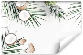 fototapeta-scienna-liscie-kokos-ananas-3d-450x300