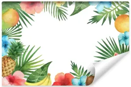 fototapeta-tropikalne-liscie-owoce-kwiaty-450x300