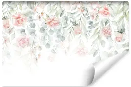 fototapeta-liscie-roze-kwiaty-akwarela-3d-450x300