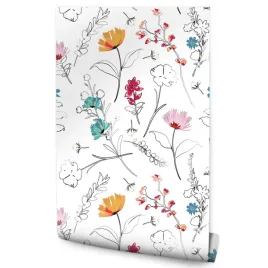 tapeta-do-salonu-sypialni-malowane-polne-kwiaty-natura-rosliny-styl-boho