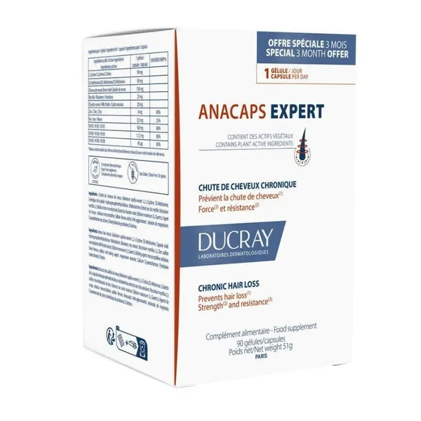Ducray .Anacaps Expert. 90 Kapsułek 3X30 Skóra Włosy Paznokcie