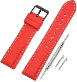 pasek-do-zegarka-czerwony-silikonowy-biale-obszycie-uniwersalny-22mm