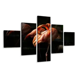 obraz-pentaptyk-flamingi-na-ciemnym-tle-3d-250x150