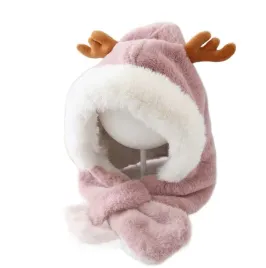 czapka-i-szalik-zimowa-dziecieca-2w1-rozowa-renifer-przyjemna-w-dotyku