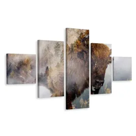obraz-pentaptyk-bizon-zubr-las-we-mgle-3d-250x150