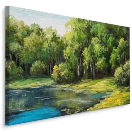 obraz-na-plotnie-jezioro-w-lesie-malunek-3d-120x80
