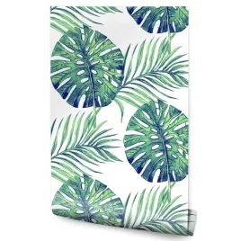 tapeta-w-rolce-malowane-liscie-tropikalne-monstera