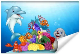fototapeta-dziecieca-delfin-foka-ryby-rak-450x300