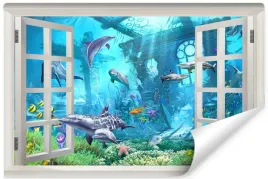 fototapeta-dla-dzieci-okno-ocean-delfiny-ryby-rafa-koralowa-tapeta-270x180