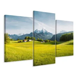 obraz-3-czesciowy-gory-laka-domy-natura-3d-120x80