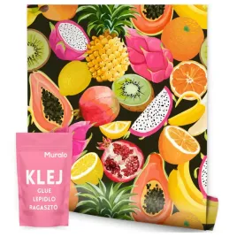 tapeta-do-kuchni-jadalni-owoce-tropikalne-papaja-granat-kiwi-cytryny-banany