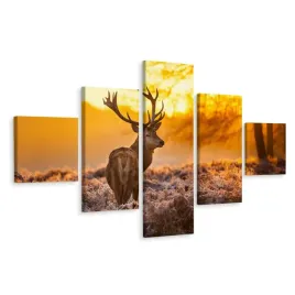 obraz-5-czesciowy-jelen-zachod-slonca-las-250x150