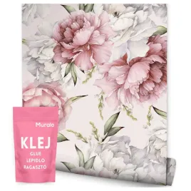 tapeta-do-salonu-rozowe-malowane-piwonie-dekoracja