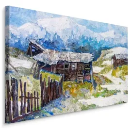 obraz-do-salonu-domki-w-gorach-malarstwo-90x60
