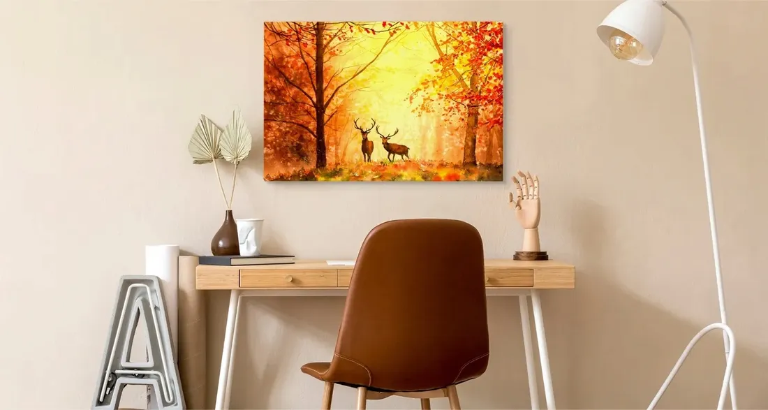 obraz-scienny-jelenie-jesienny-las-akwarela-90x60