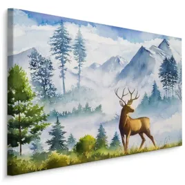 obraz-na-plotnie-jelen-gory-natura-akwarela-40x30