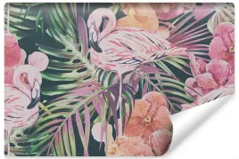fototapeta-do-salonu-flamingi-liscie-retro-450x300