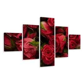 obraz-5-czesciowy-czerwone-roze-krople-3d-250x150