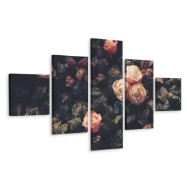 obraz-5-czesciowy-roze-kwiaty-liscie-retro-250x150