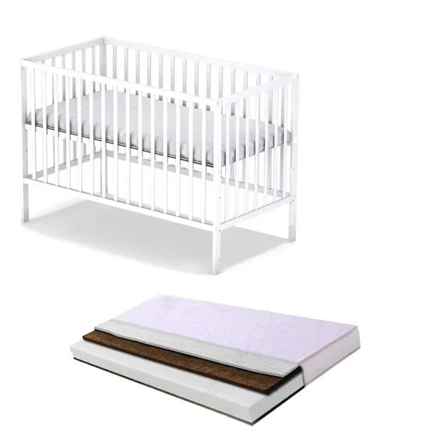 Łóżeczko MAGDA b/sz białe + materac K+P+K 12,5 cm