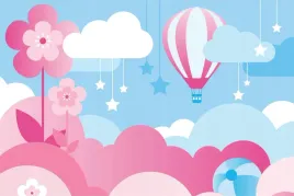 fototapeta-dla-dziecka-balon-kwiaty-chmury-450x300
