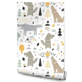 tapeta-do-pokoju-dzieci-wilki-las-drzewa-natura