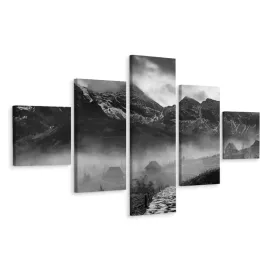 obraz-pentaptyk-czarno-biale-gory-widok-3d-150x90