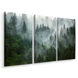 obrazy-do-salonu-set-las-we-mgle-krajobraz-natura-pejzaz-na-sciane-180x120