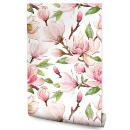 tapeta-do-salonu-sypialni-kwiaty-magnolii-liscie-natura-rosliny-vintage