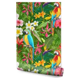 tapeta-flizelinowa-tropikalne-kwiaty-papugi-natura
