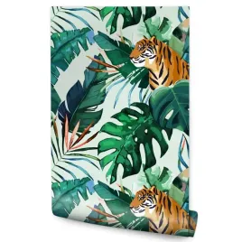 tapeta-tropikalne-liscie-tygrysy-akwarela-monstera