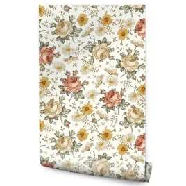tapeta-do-salonu-sypialni-kwiaty-roze-rumianek-natura-styl-vintage-rosliny