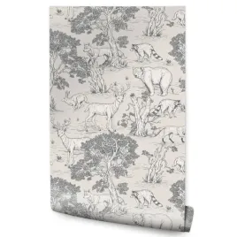 tapeta-dla-dzieci-lesne-zwierzatka-niedzwiedzie-wilki-zajace-styl-vintage