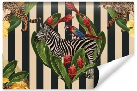 fototapeta-ozdobna-zebra-kwiaty-liscie-3d-400x280