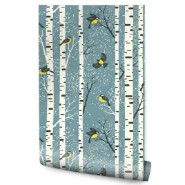 tapeta-do-salonu-jadalni-drzewa-brzozy-ptaki-natura-rosliny-styl-boho