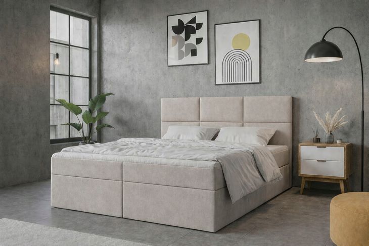 Łóżko kontynentalne 160x200 DREAM2 tapicerowane z wbudowanym materacem