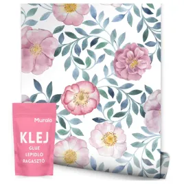 tapeta-do-salonu-sypialni-malowane-kwiaty-liscie-natura-styl-vintage