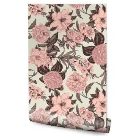 tapeta-scienna-pastelowe-kwiaty-styl-vintage-dekor