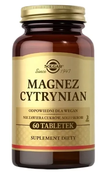 Solgar Magnez cytrynian Układ nerwowy Mięśnie 60tab. Skurcze Drganie powiek