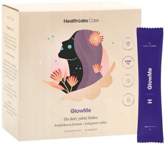 HealthLabs GlowMe Kolagen Piękna skóra 30 saszetek Hialuronian sodu Wit. C