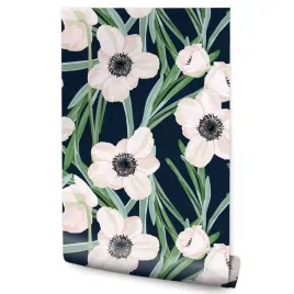 tapeta-flizelinowa-zawilce-kwiaty-liscie-natura