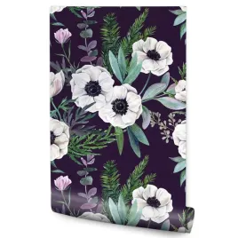tapeta-flizelinowa-zawilce-kwiaty-liscie-natura