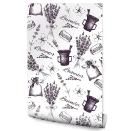 tapeta-do-kuchni-motyle-lawenda-napisy-styl-retro