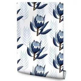 tapeta-w-rolce-niebieskie-kwiaty-protea-dekoracja